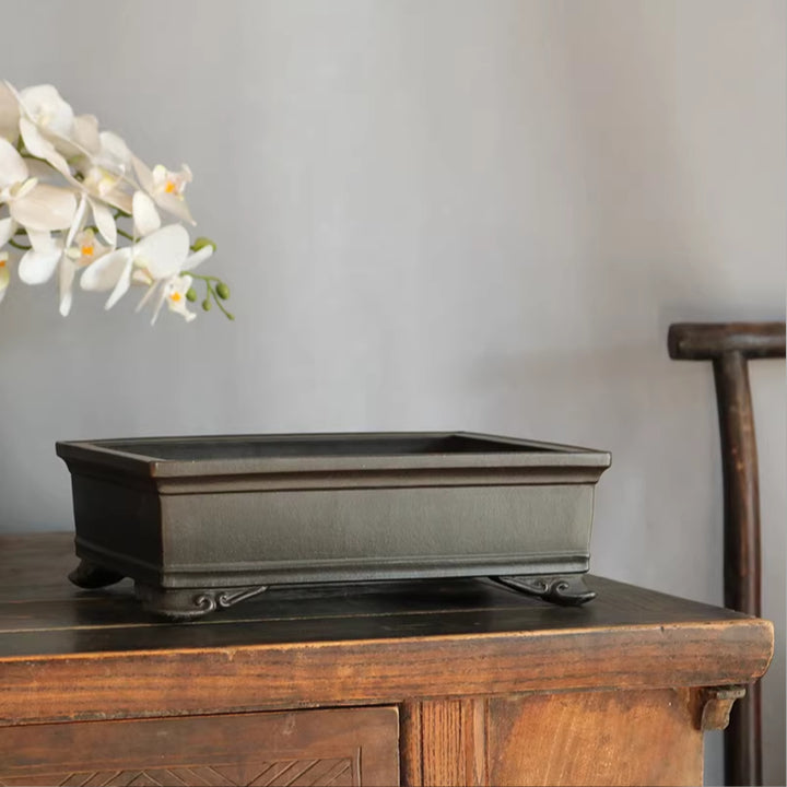 10.4 inch (26.5cm) Large Premium Rectangular Unglazed Handmade Cloud Feet Bonsai Pot