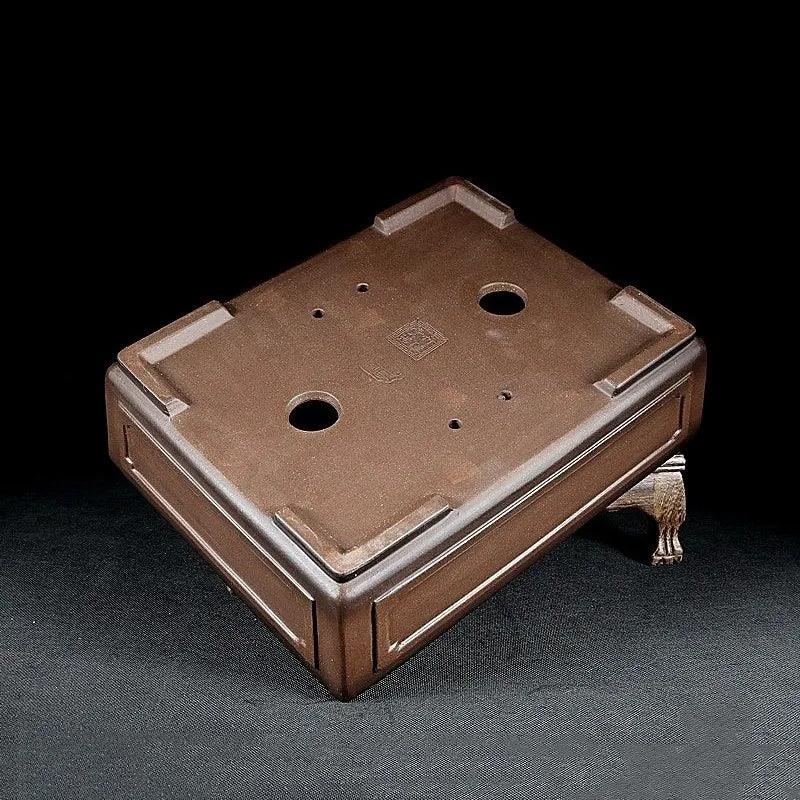 10.4 inch (26.5cm) Large Rectangular Premium Bonsai Pot w Framed Side Panels Bottom View