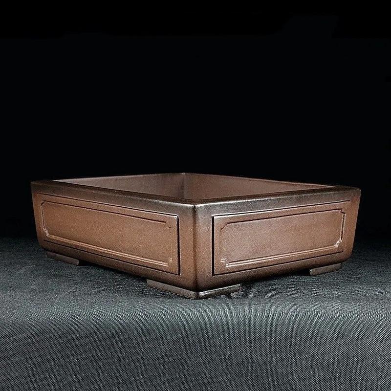 10.4 inch (26.5cm) Large Rectangular Premium Bonsai Pot w Framed Side Panels Corner View