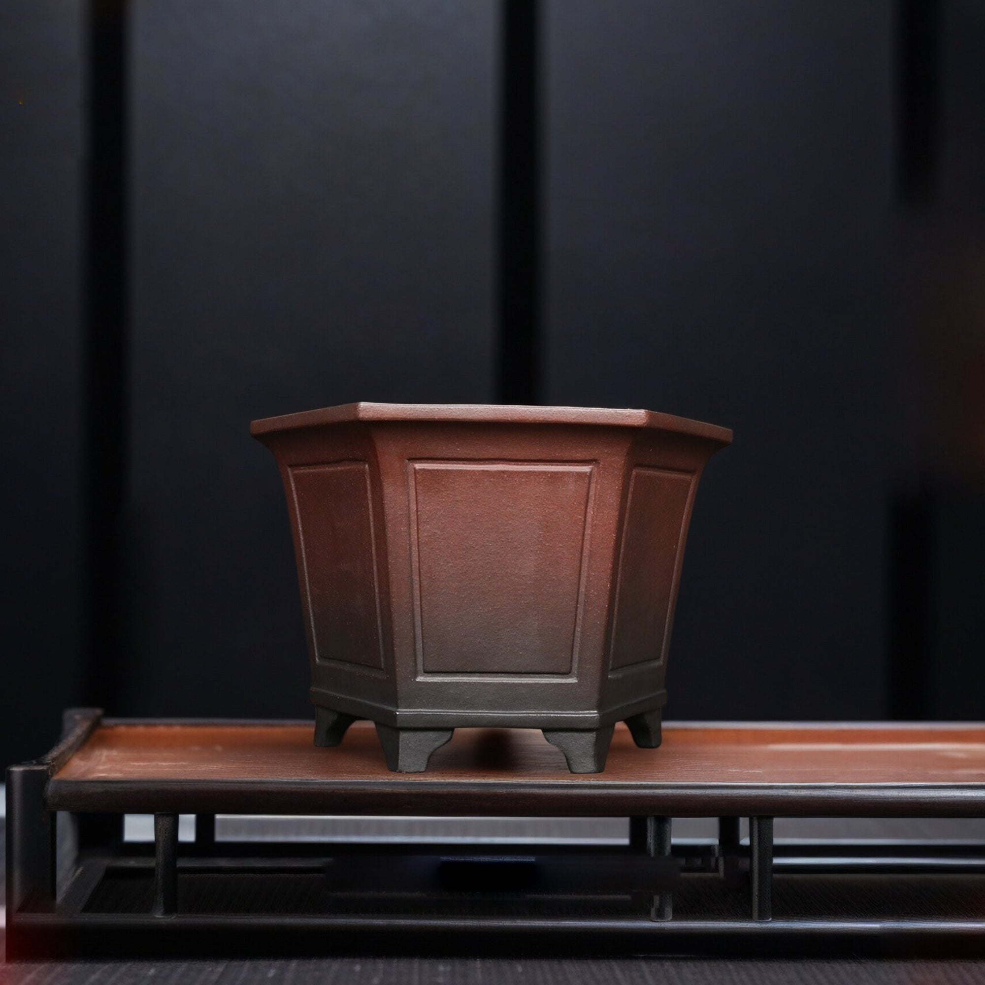 10.4 inch (26.5cm) Wide 7 inch (18cm) Deep Hexagonal Black-Brown Dual Tone Semi Cascade Bonsai Pot