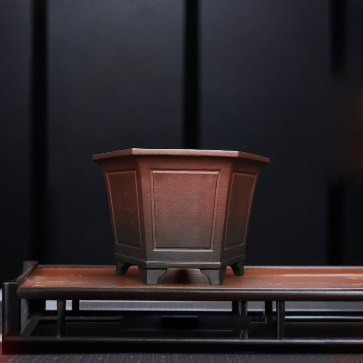 10.4 inch (26.5cm) Wide 7 inch (18cm) Deep Hexagonal Black-Brown Dual Tone Semi Cascade Bonsai Pot