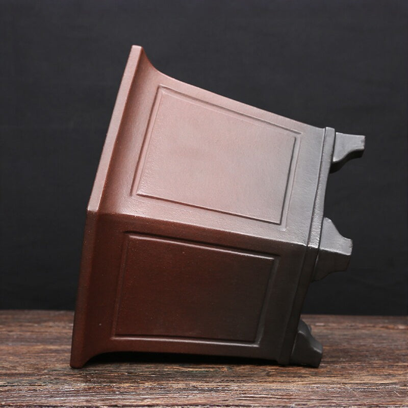 10.4 inch (26.5cm) Wide 7 inch (18cm) Deep Hexagonal Black-Brown Dual Tone Semi Cascade Bonsai Pot Side View