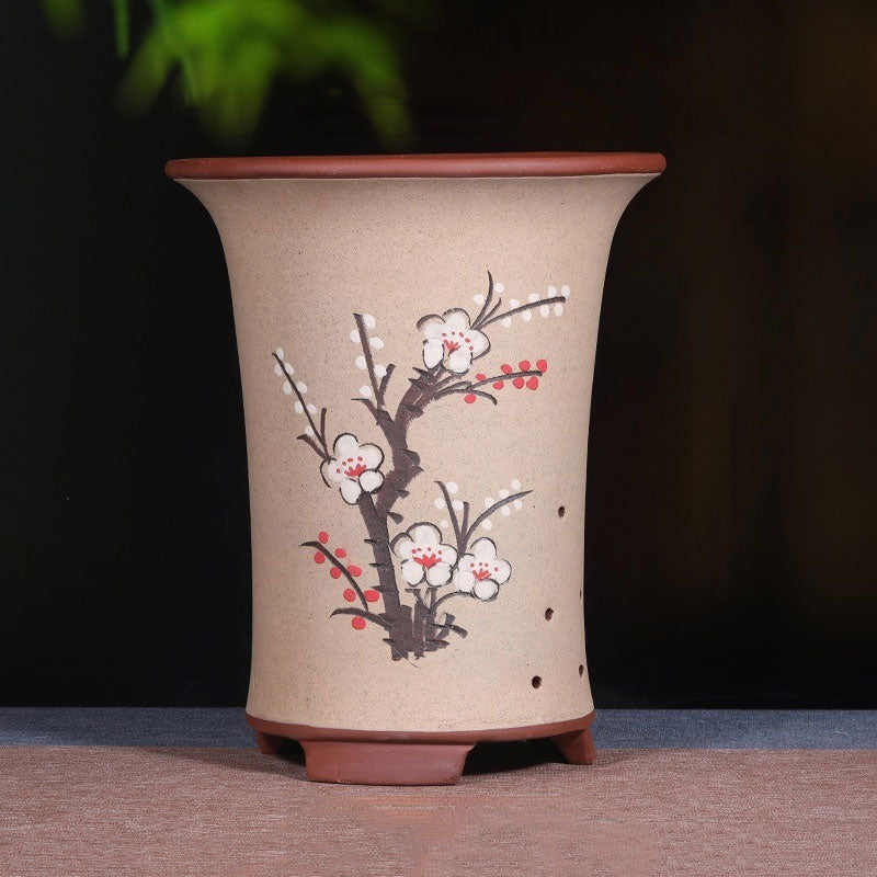 10.6" (27cm) Deep Round Artistic Floral Cascade Bonsai Pot