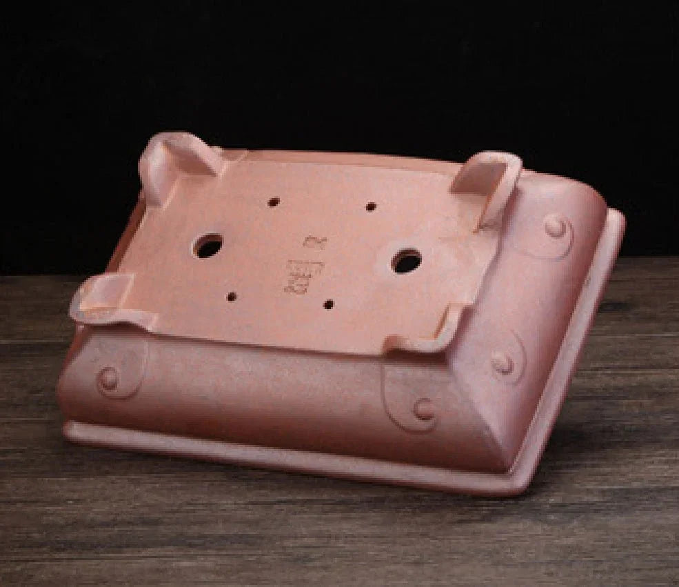 10.6" (27cm) Large Rectangular Rustic Raised Feet Bonsai Pot Bottom View