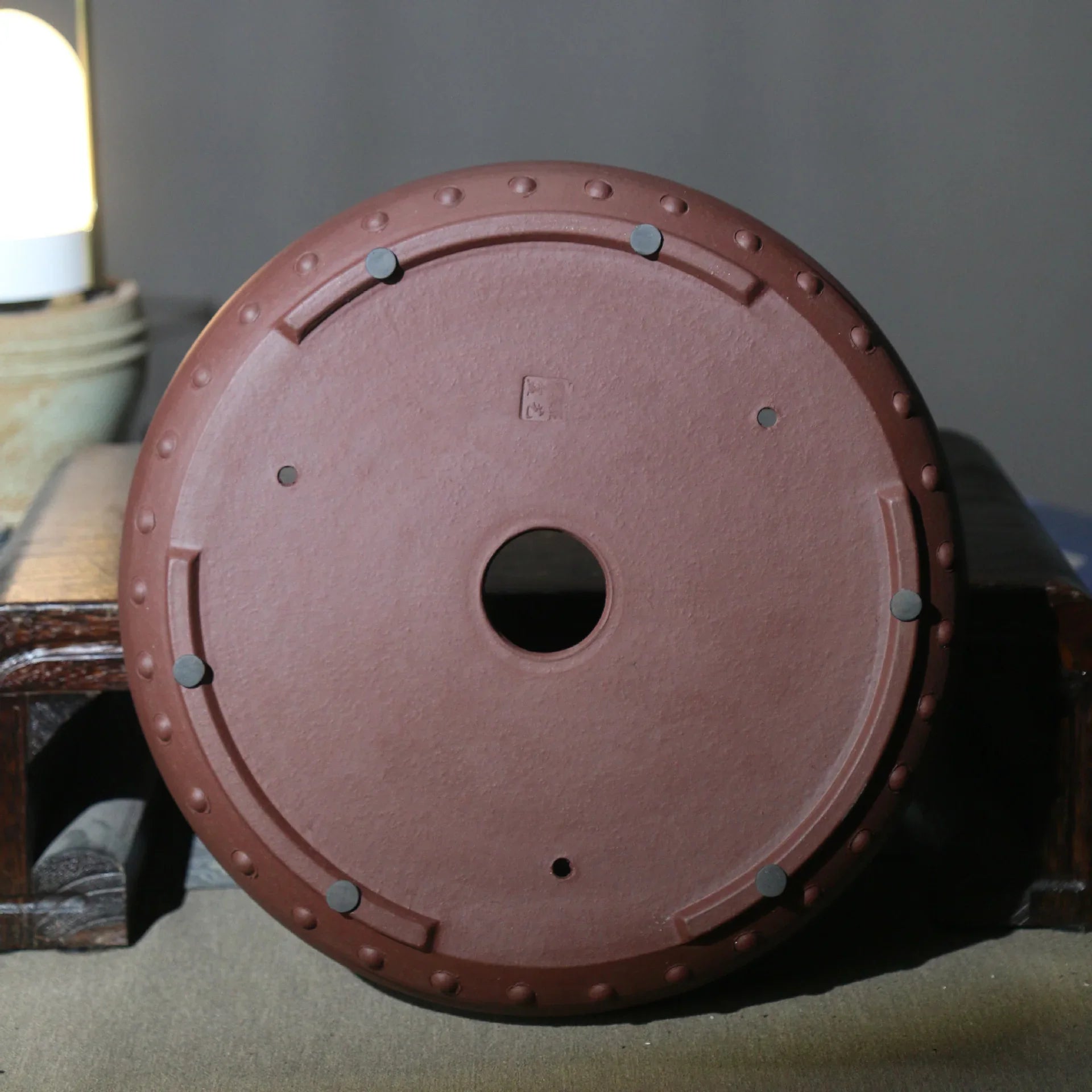 10.6" (27cm) Large Round Studded Drum Bonsai Pots Bottom View
