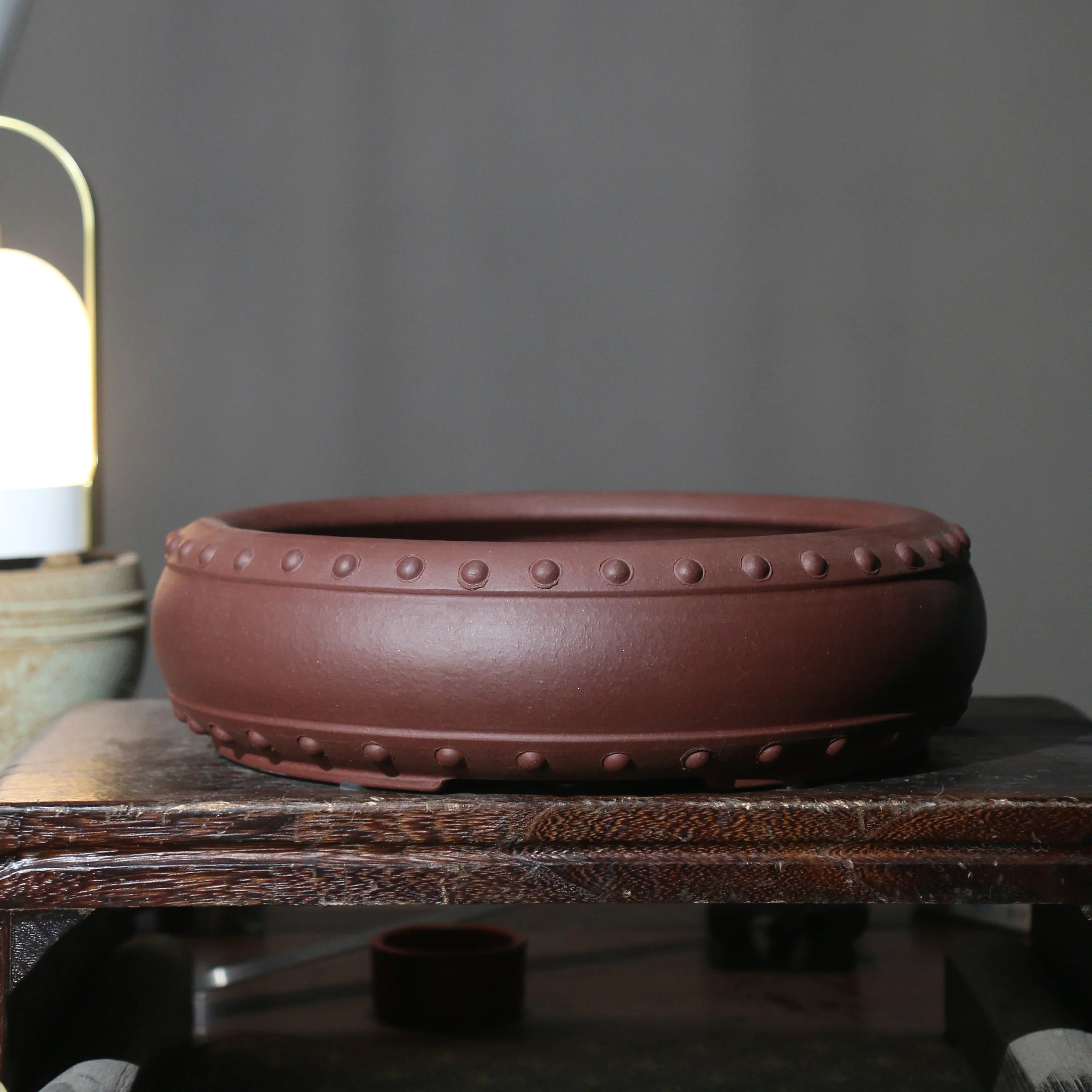 10.6" (27cm) Large Round Studded Drum Bonsai Pots Brown Color