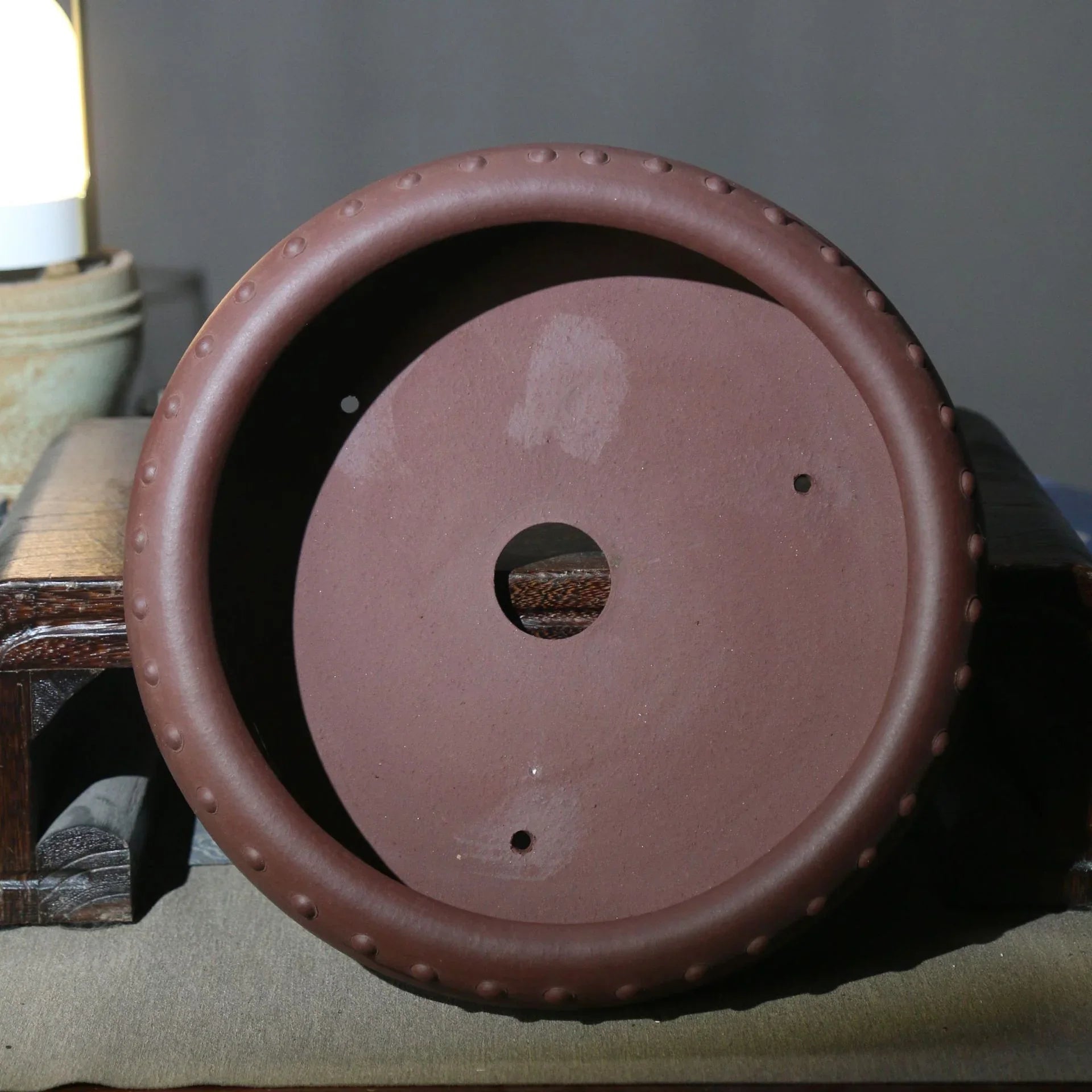 10.6" (27cm) Large Round Studded Drum Bonsai Pots Inner View