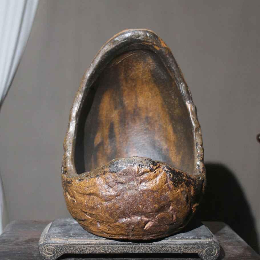 10.6" (27cm) Large Handcrafted Rustic Abstract Crescent Bonsai Pot