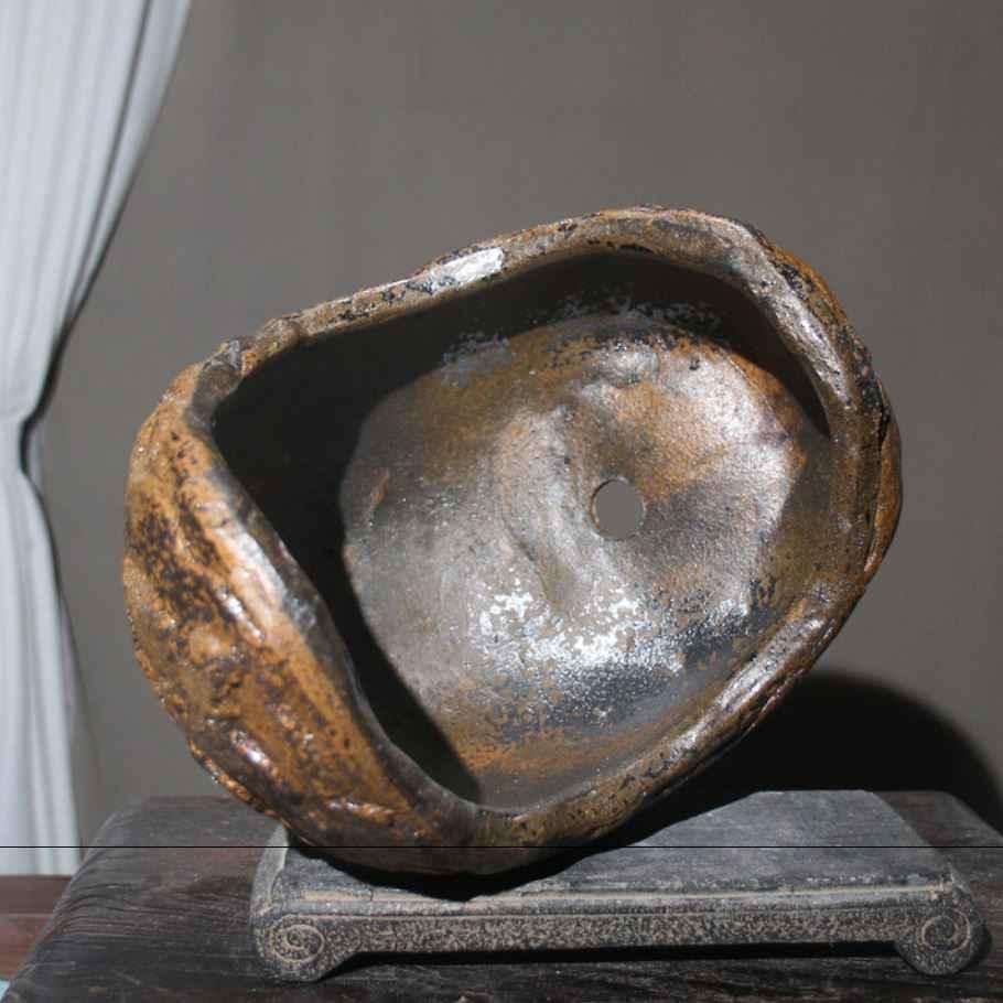 10.6" (27cm) Large Handcrafted Rustic Abstract Crescent Bonsai Pot