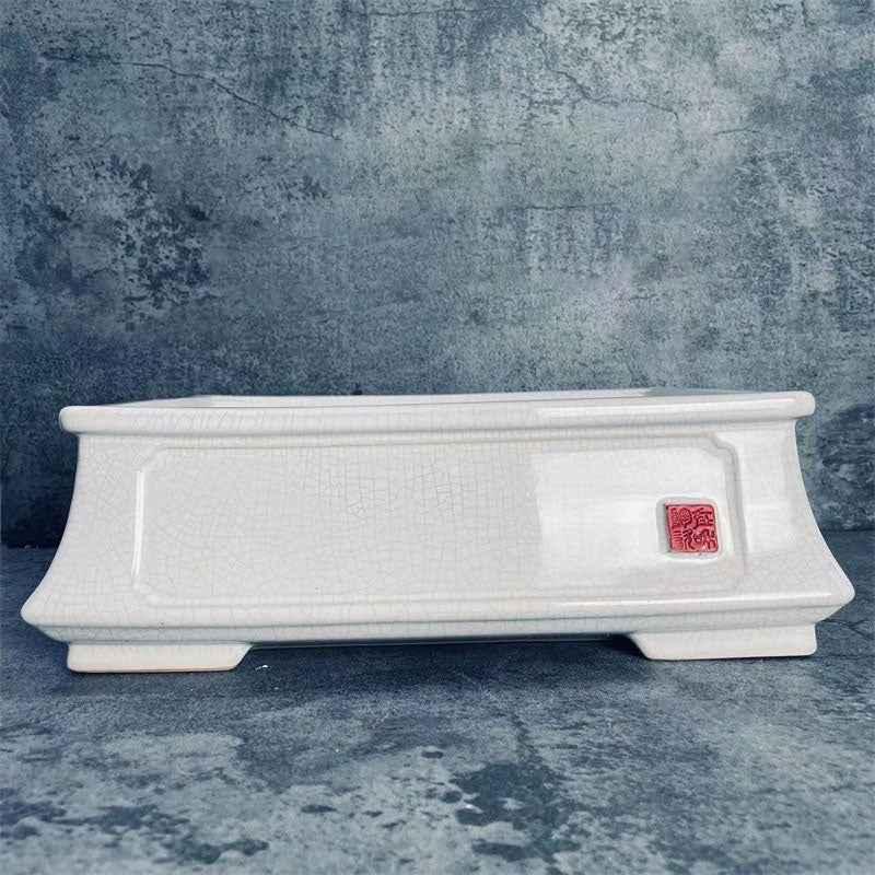 10.6" Large Green/White Cracked Glaze Ceramic Rectangular Bonsai Pots
