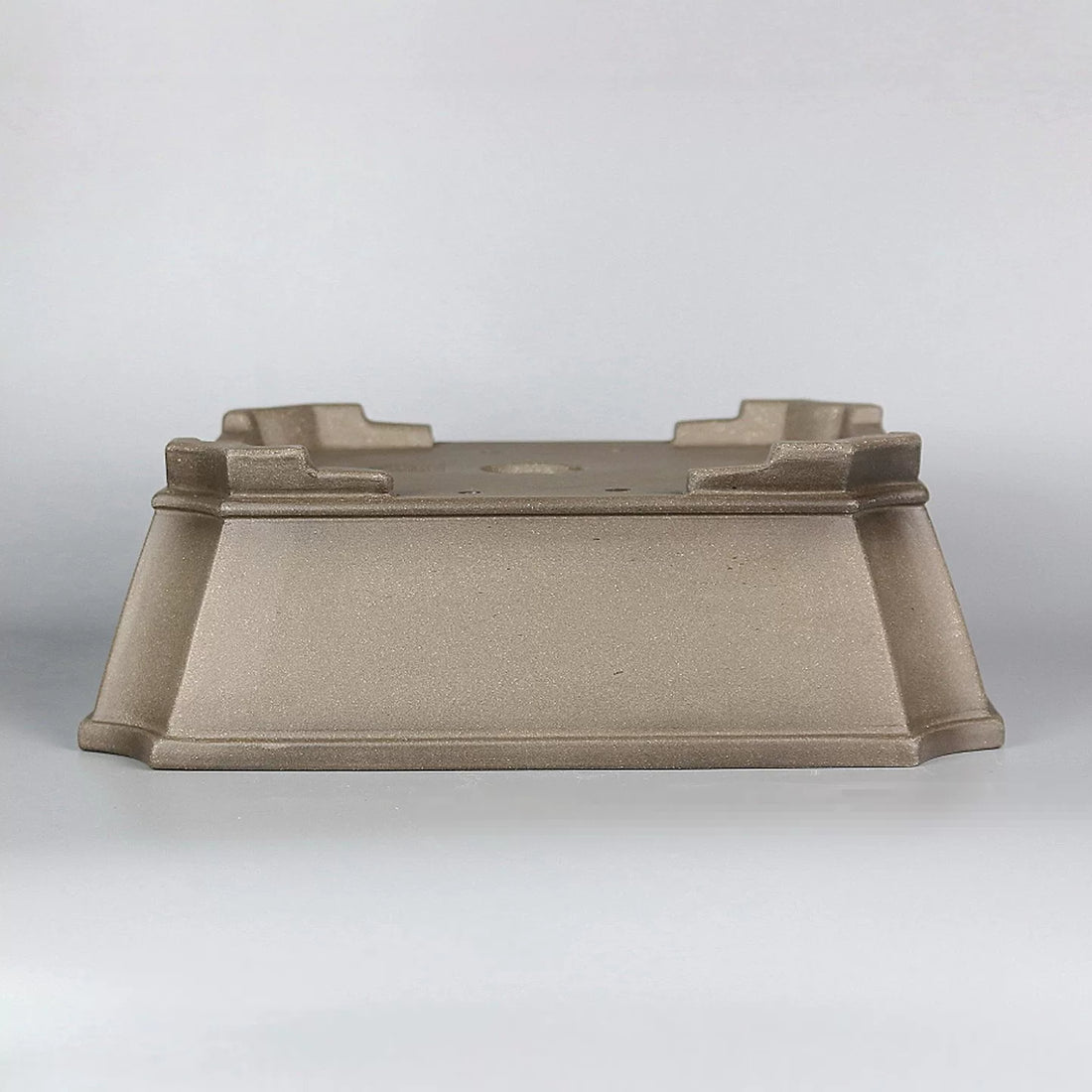 10.6 inch (27cm) Large Flared Corner-Cut Rectangular Unglazed Beige Bonsai Pot Upside Down View