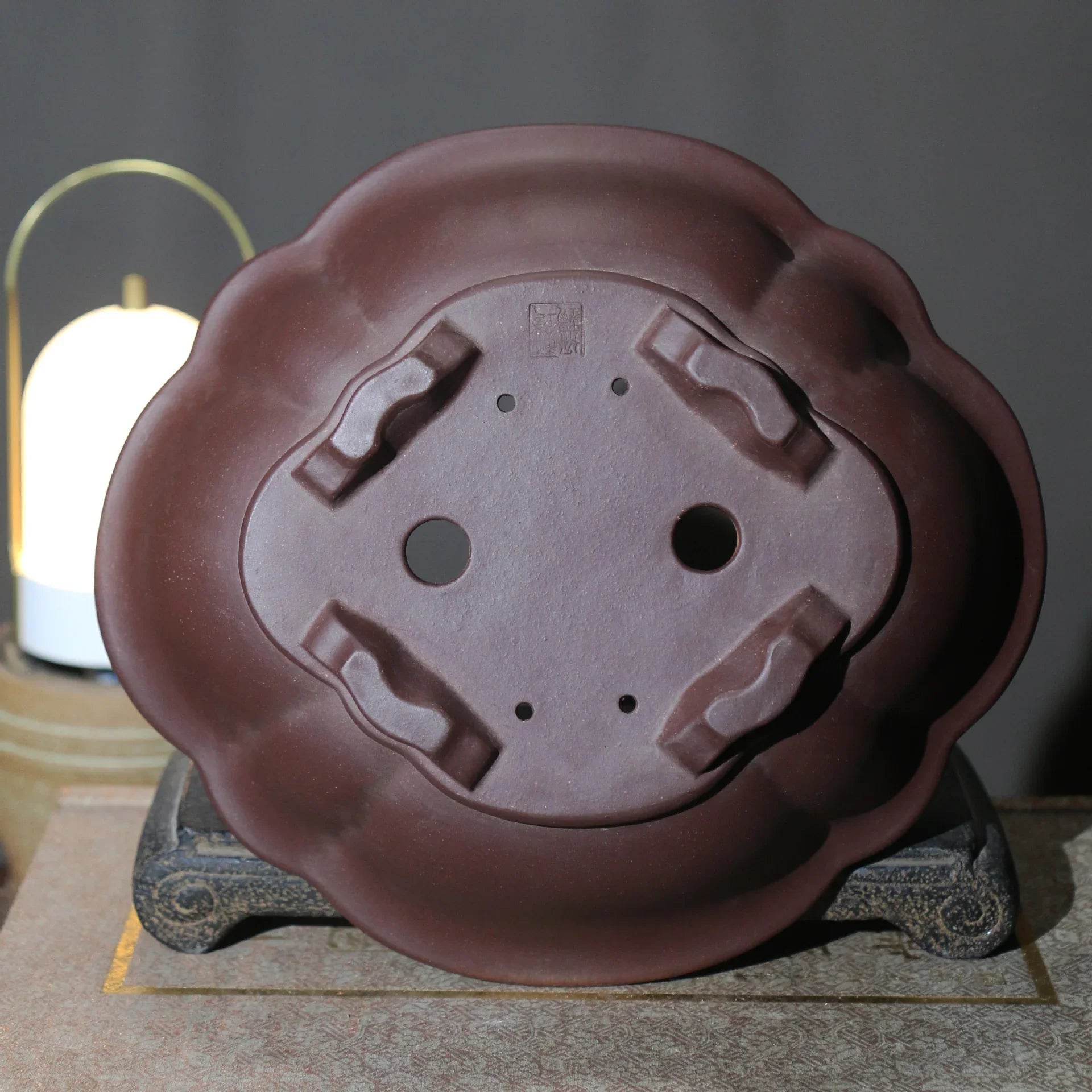 10.6 inch (27cm) Large Handmade Premium Oval Flower-Shaped Bonsai Pot Bottom View