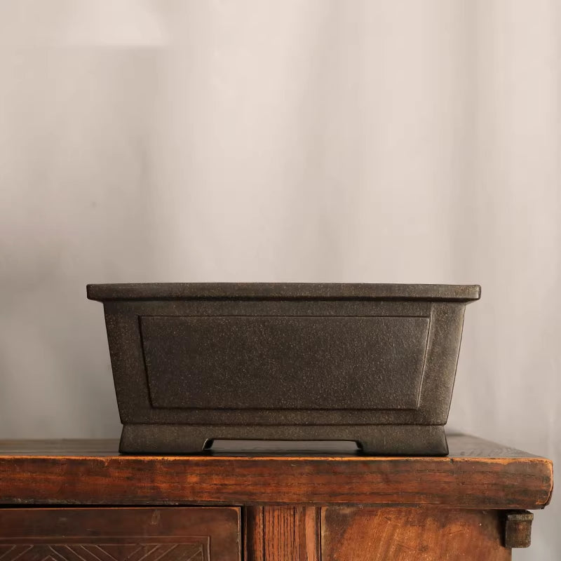10.6 inch (27cm) Large Rectangular Handmade Premium Unglazed Black Deep Bonsai Pot