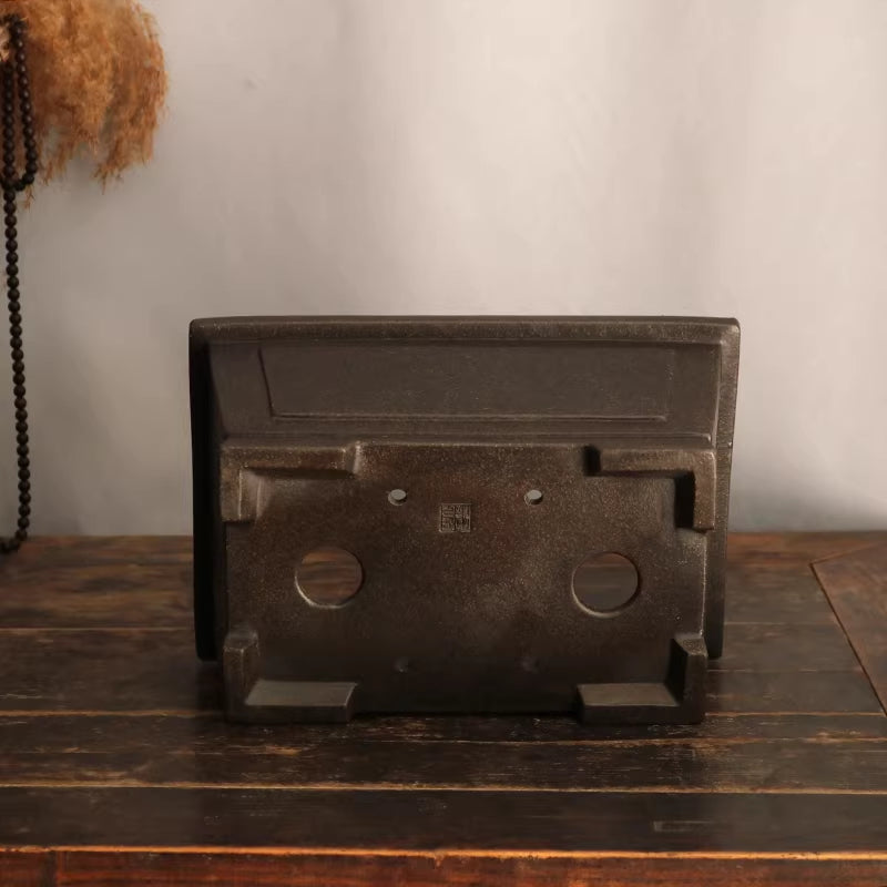 10.6 inch (27cm) Large Rectangular Handmade Premium Unglazed Black Deep Bonsai Pot Bottom View