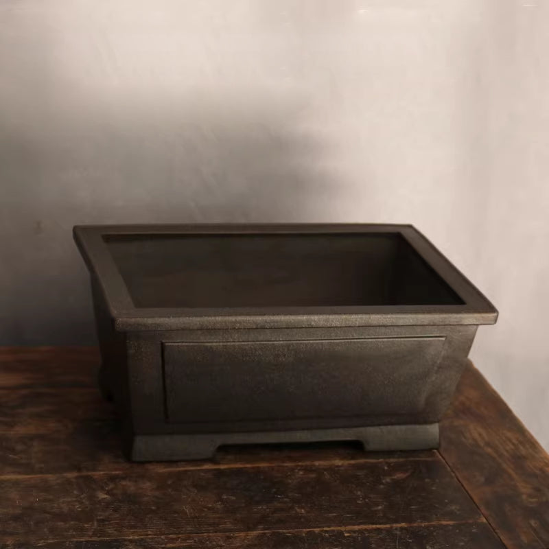 10.6 inch (27cm) Large Rectangular Handmade Premium Unglazed Black Deep Bonsai Pot Top View