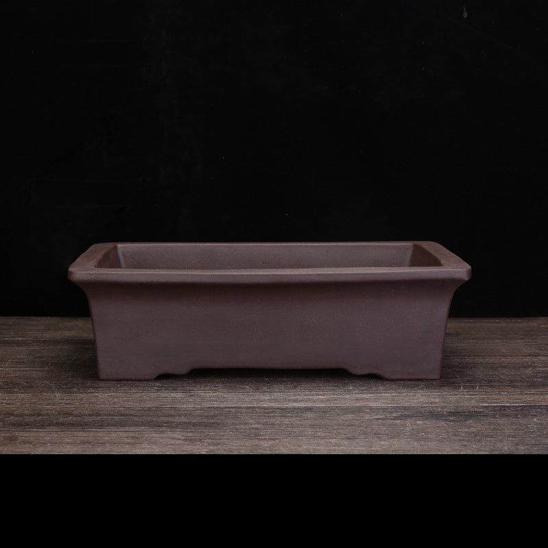 10.6 inch (27cm) Large Rectangular Minimalist Unglazed Bonsai Pot with Integrated Feet