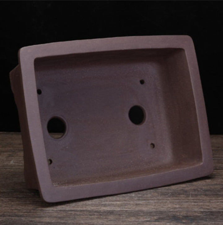 10.6 inch (27cm) Large Rectangular Minimalist Unglazed Bonsai Pot with Integrated Feet Inner View