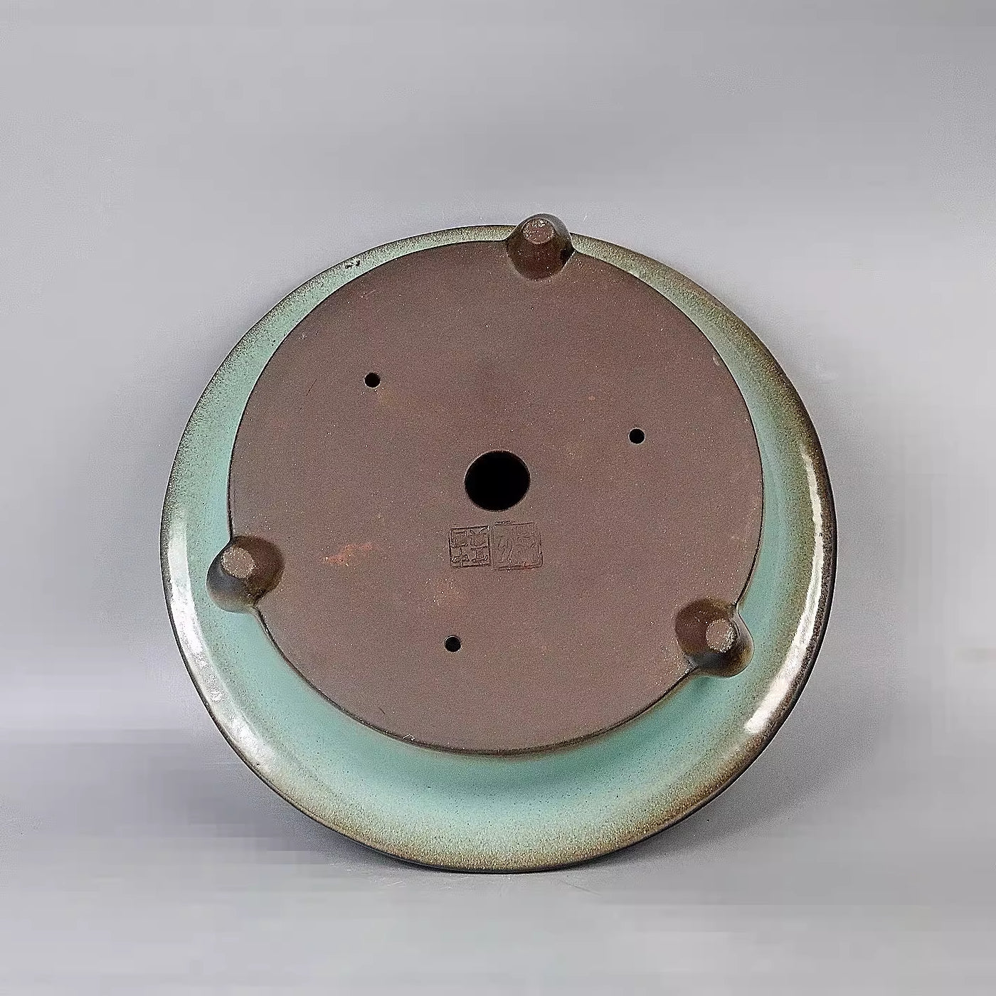 10.6 inch (27cm) Large Round Three-Legged Green Glaze Elegant Bonsai Pot Bottom View