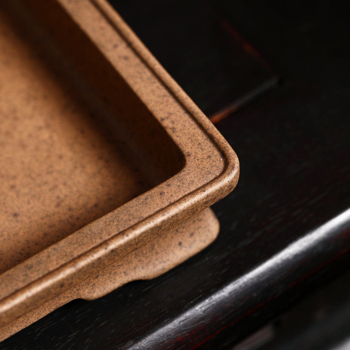 10.8" (26.8cm) Large Rectangular Shallow Classic Yixing Clay Bonsai Pot Close Shot