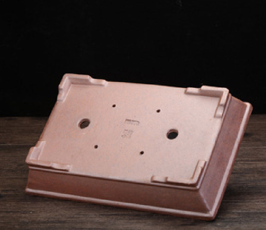 10.8" (27.5cm) Large Rectangular Rustic Yixing Clay Shallow Bonsai Pot Bottom View