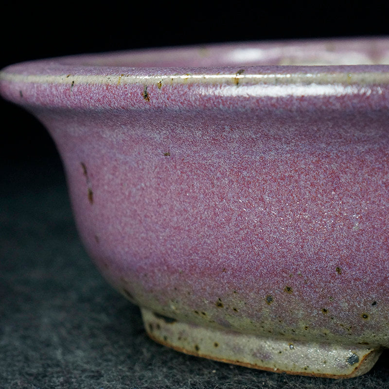 10.8 inch (27.5cm) Large Oval Taisho Kiln Jun Glaze Pink Multi-Tone Bonsai Pot Close Shot