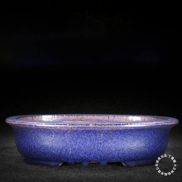 10.8 inch (27.5cm) Large Oval Taisho Kiln Jun Glaze Purple Multi-Tone Bonsai Pot