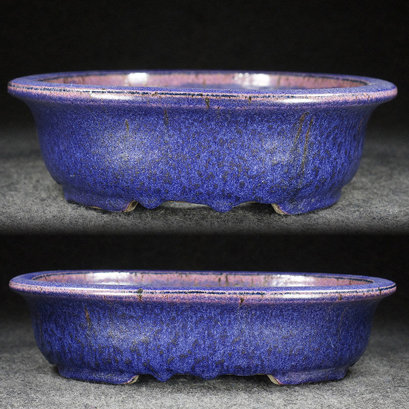 10.8 inch (27.5cm) Large Oval Taisho Kiln Jun Glaze Purple Multi-Tone Bonsai Pot