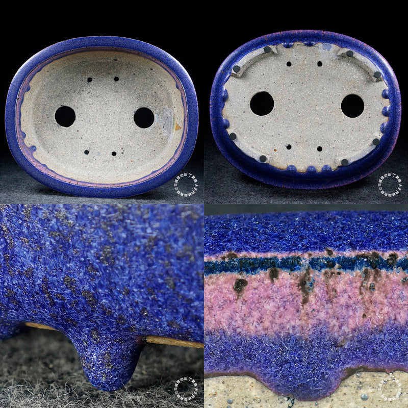 10.8 inch (27.5cm) Large Oval Taisho Kiln Jun Glaze Purple Multi-Tone Bonsai Pot Inner Bottom View
