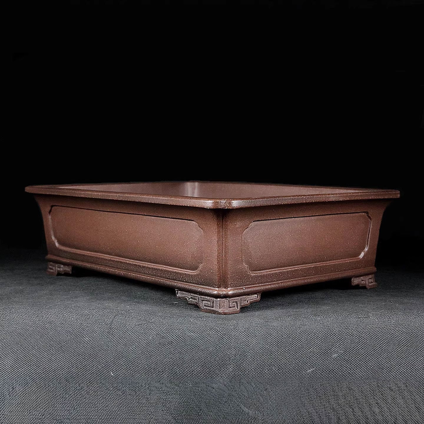 10.8 inch (27.5cm) Large Premium Rectangle Bonsai Pot w Elegant Panels Design Corner View