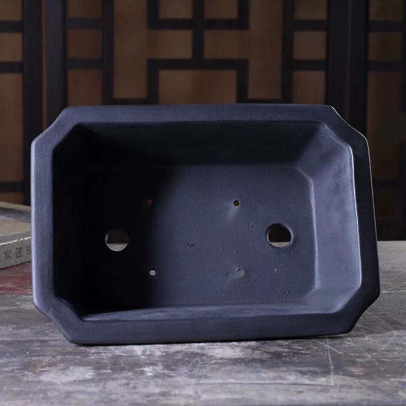 10.8 inch (27.5cm) Large Rectangular Antique-Style Black-Brown Dual Tone Deep Bonsai Pot Inner View