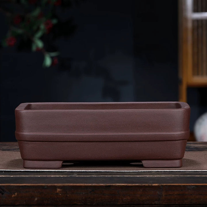 10.8 inch (27.5cm) Large Rectangular Smooth Corner Mid-Body Raised Line Bonsai Pot