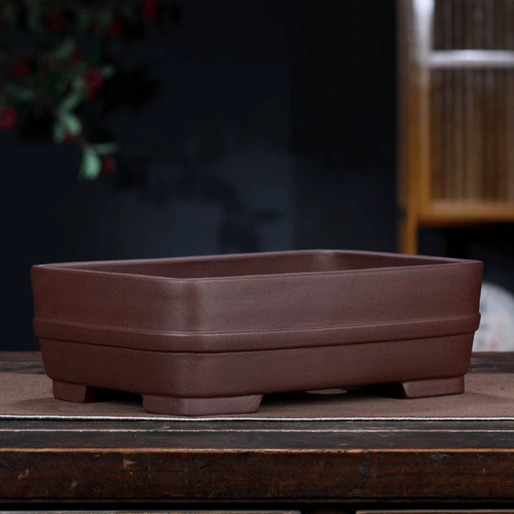 10.8 inch (27.5cm) Large Rectangular Smooth Corner Mid-Body Raised Line Bonsai Pot Corner View