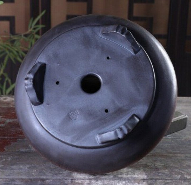 10.8 inch (27.5cm) Large Round Unglazed Antique-Style Bonsai Pot w Decorative Rim Bottom View