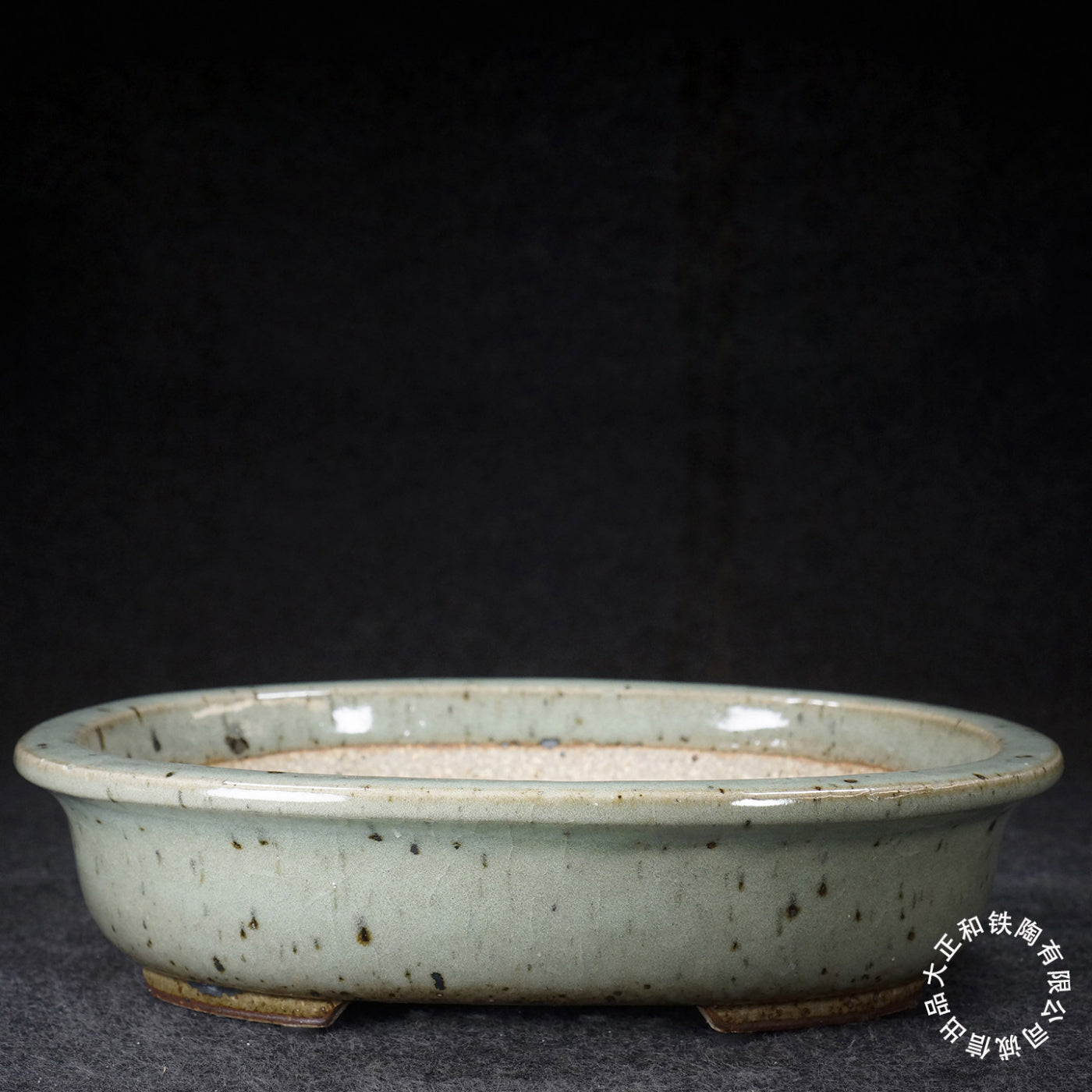 10.8 inch (27.6cm) Large Oval Taisho Kiln Jun Glaze Light Blue-White Multi-Tone Bonsai Pot