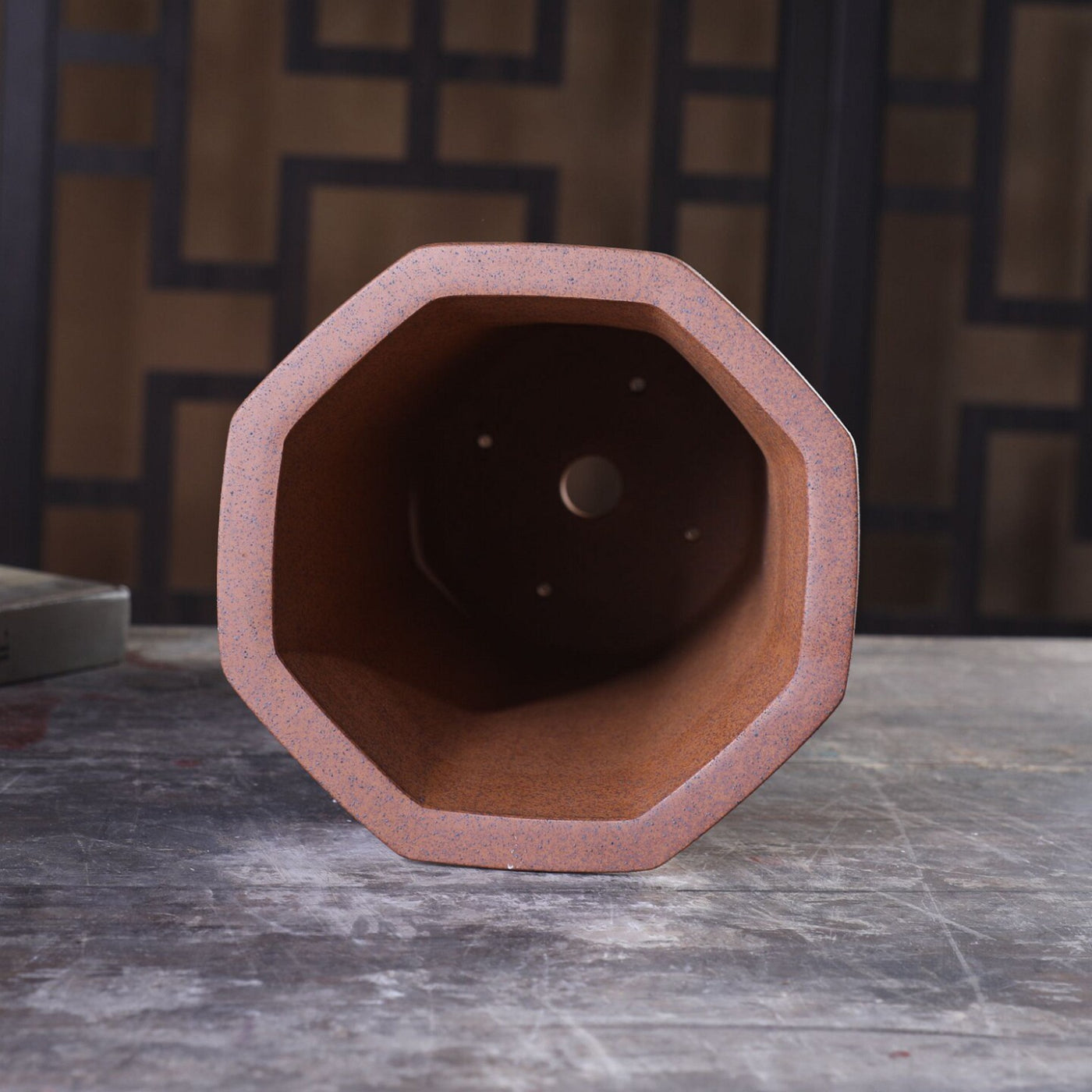 10.9 inch (27.8cm) Extra Deep Octagonal Unglazed Cascade Bonsai Pot w Engravings Inner View
