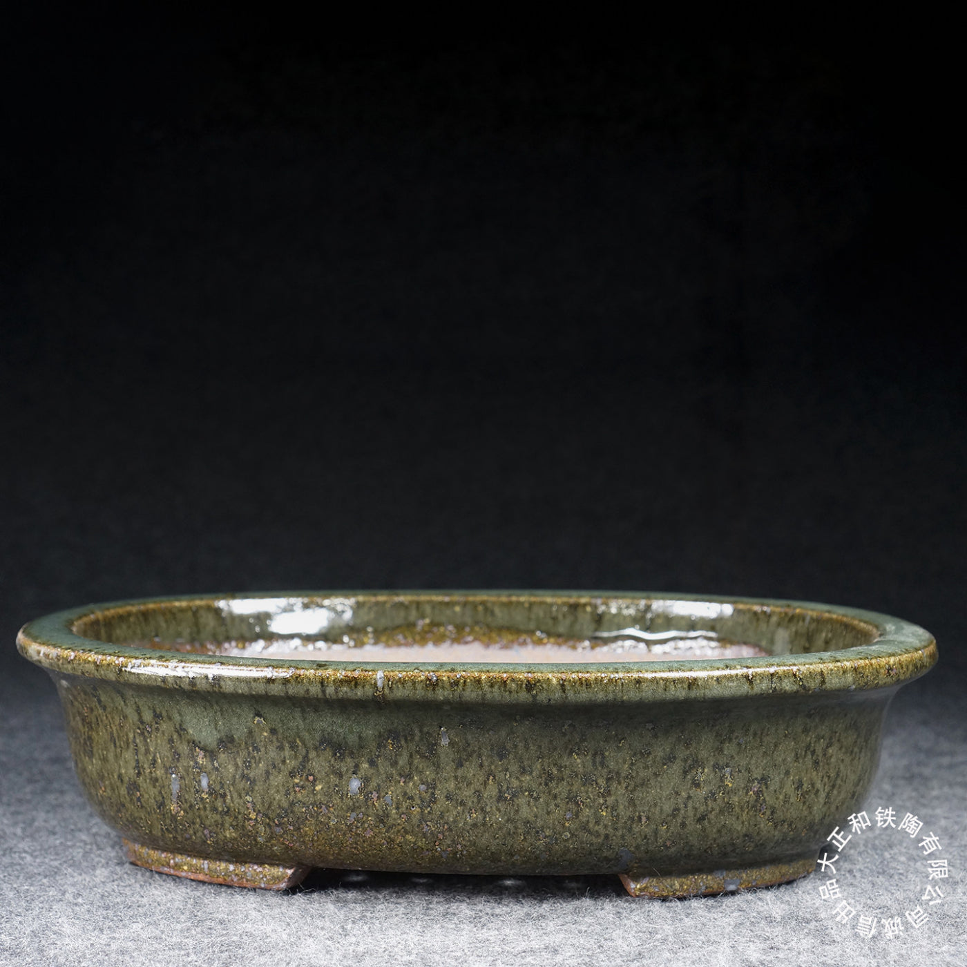 10.9 inch (27.6cm) Large Oval Taisho Kiln Jun Glaze Green Multi-Tone Bonsai Pot