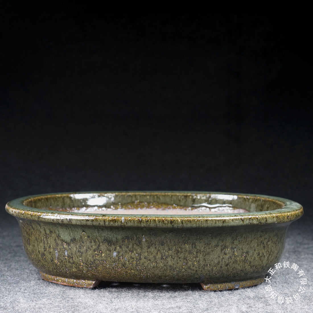 10.9 inch (27.6cm) Large Oval Taisho Kiln Jun Glaze Green Multi-Tone Bonsai Pot
