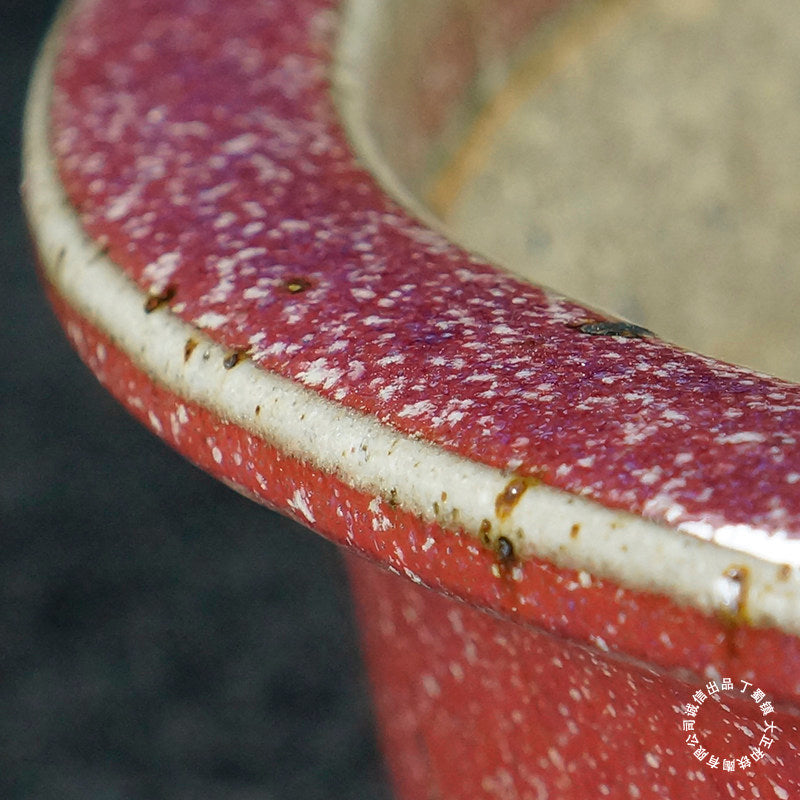 10.9 inch (27.7cm) Large Oval Taisho Kiln Jun Glaze Red-Beige Multi-Tone Bonsai Pot Close Shot