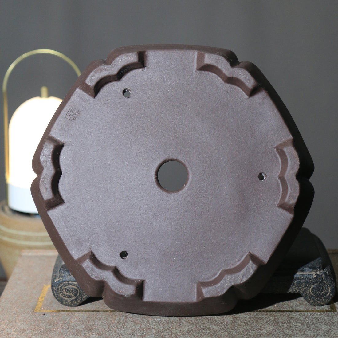 10" (25.5cm) Large Hexagonal Handmade Unglazed Bonsai Pot Bottom View
