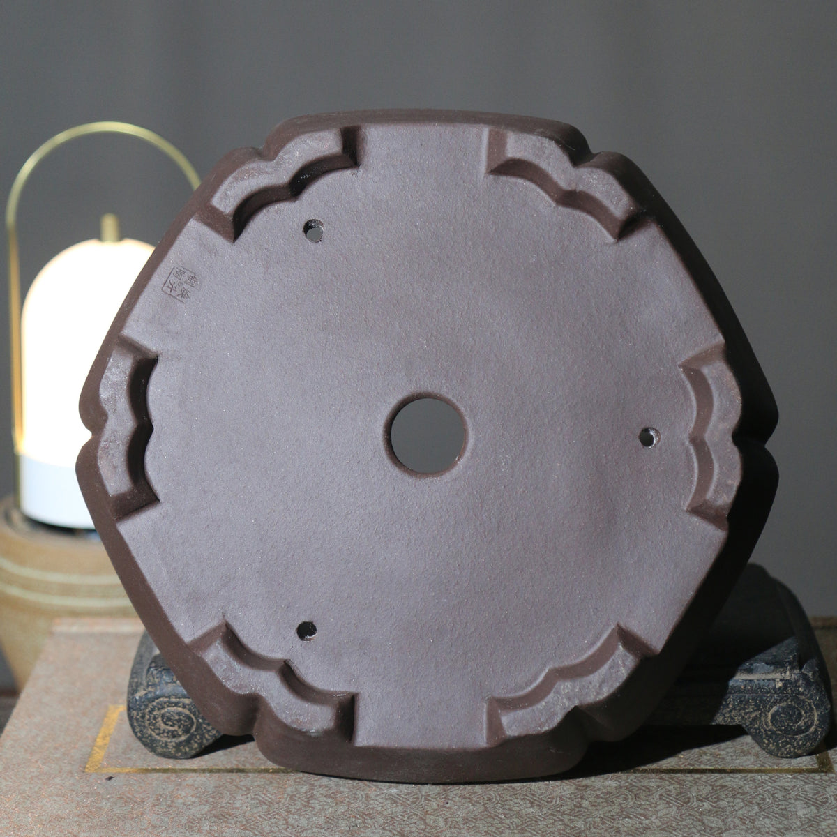 10" (25.5cm) Large Hexagonal Handmade Unglazed Bonsai Pot Bottom View