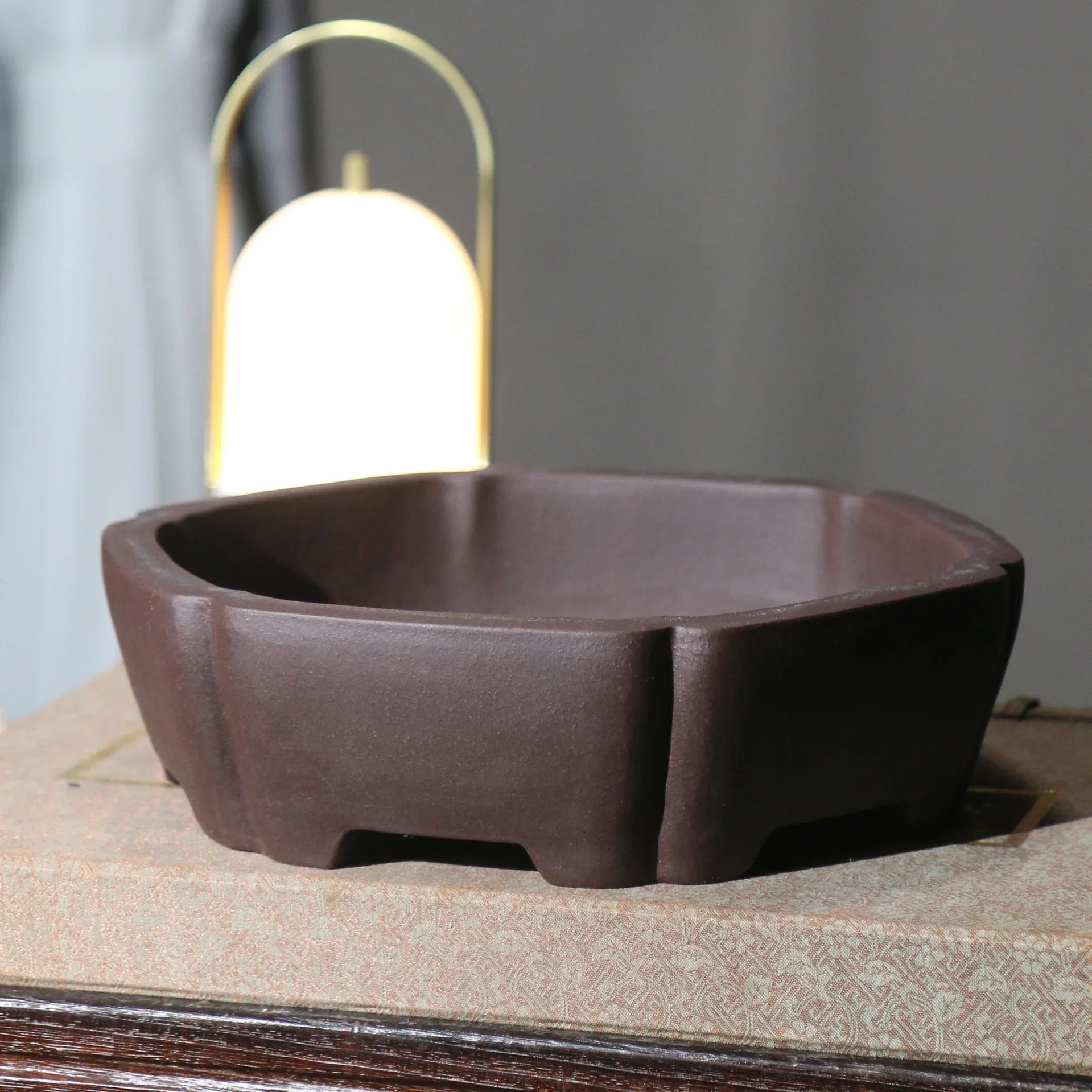 10" (25.5cm) Large Hexagonal Handmade Unglazed Bonsai Pot Corner View