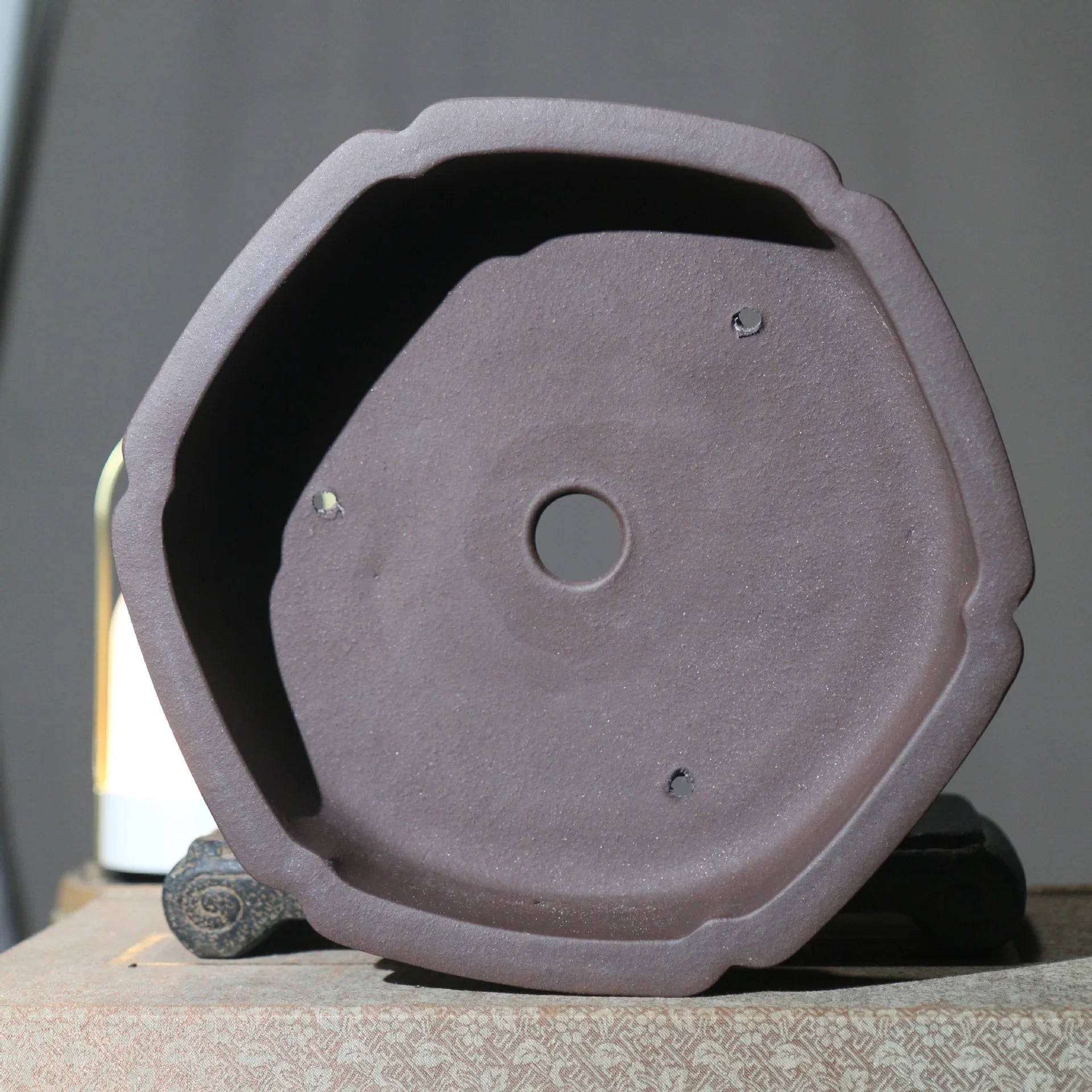 10" (25.5cm) Large Hexagonal Handmade Unglazed Bonsai Pot Inner View