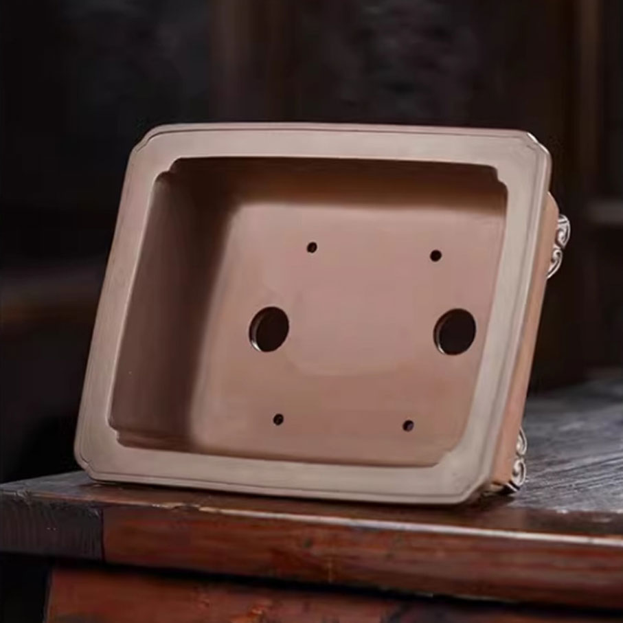 10" (25.5cm) Large Traditional Rectangular Raised Feet Bonsai Pot Inner View