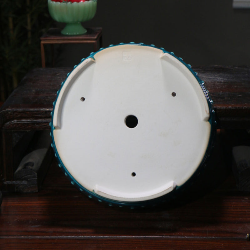 10 Inch (25.5cm) Large Round Studded Glazed Drum Bonsai Pots Bottom View