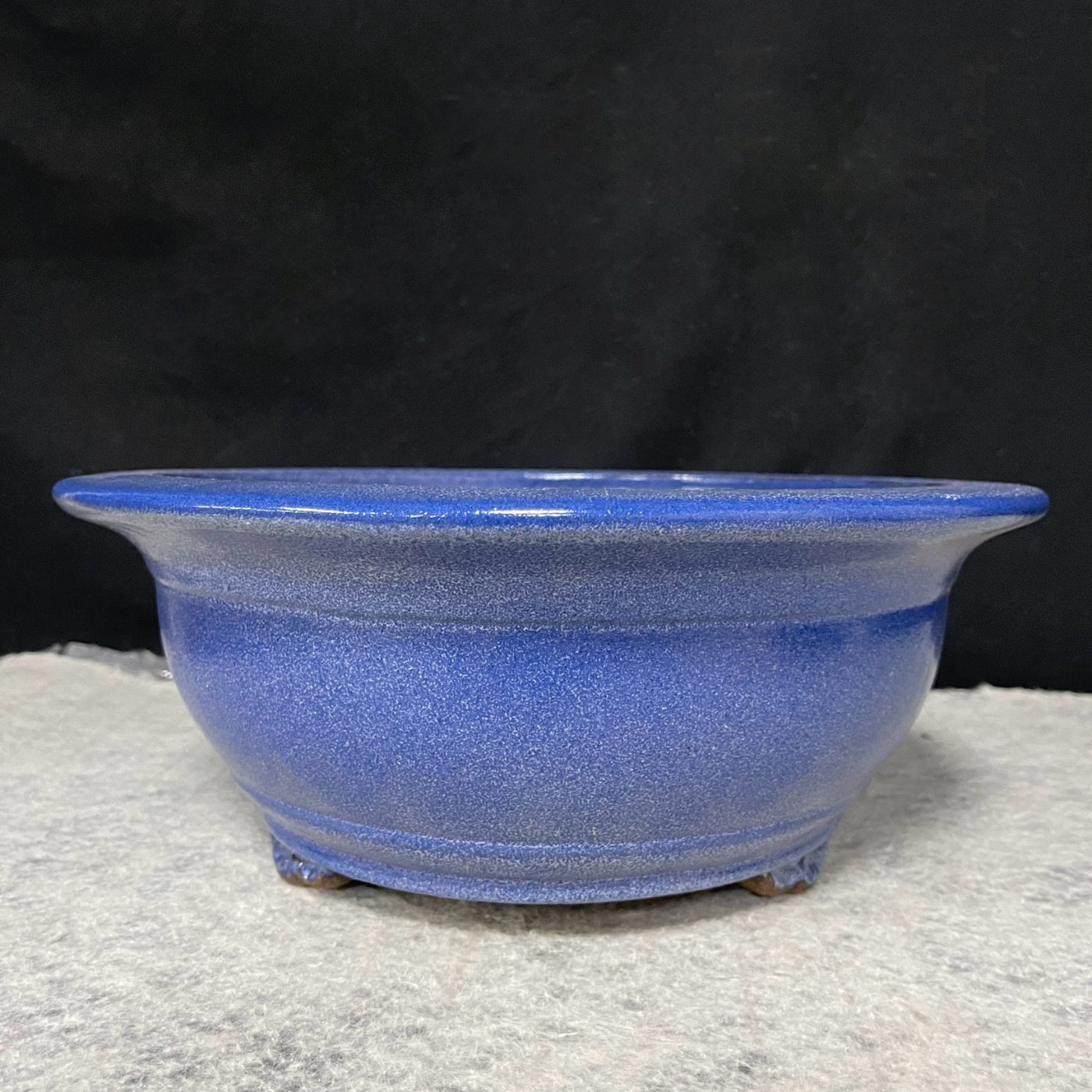 10 inch (25.5cm) Large 3.9 inch (10cm) Deep Bulged Round Blue Glazed Bonsai Pot with Flared Rim