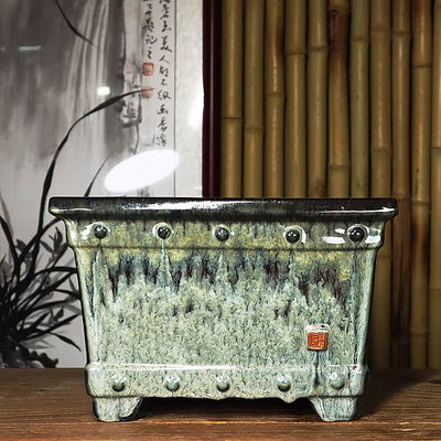 10 inch (25.5cm) Large 6.3 inch (16cm) Deep Square Glazed Semi Cascade Bonsai Pots Green Color