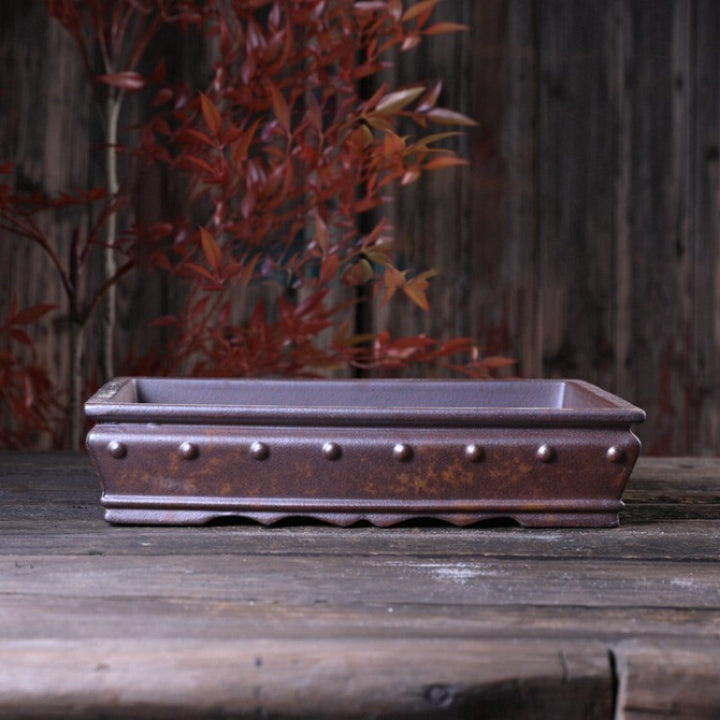 11.2 Inch (28.5cm) Large-Sized Rectangular Premium Unglazed Wood-Fired Bonsai Pot