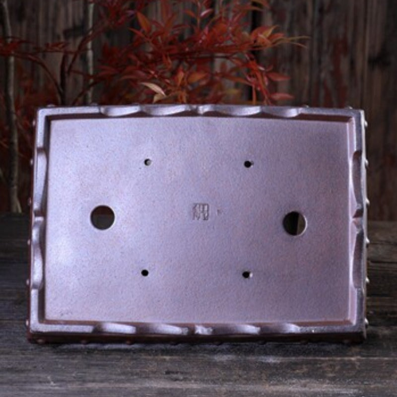 11.2 Inch (28.5cm) Large-Sized Rectangular Premium Unglazed Wood-Fired Bonsai Pot Bottom View