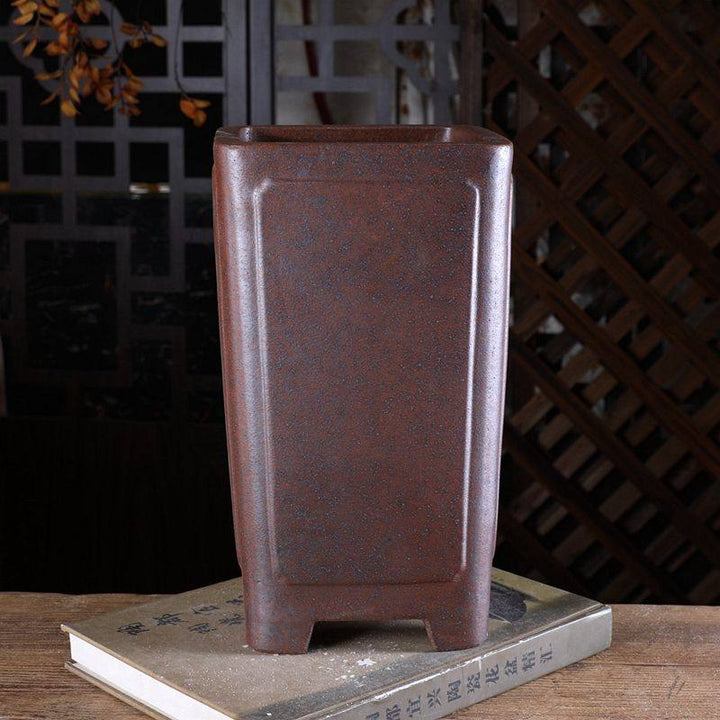 11.2 inch (28.5cm) Deep Square Unglazed Wood Burnt Speckled Finish Cascade Bonsai Pot