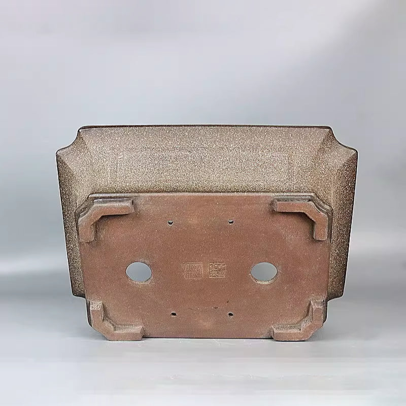 11.2 inch (28.5cm) Large Flared Rectangular Dual Tone Sprinkled Sand-Style Finish Bonsai Pot Bottom View